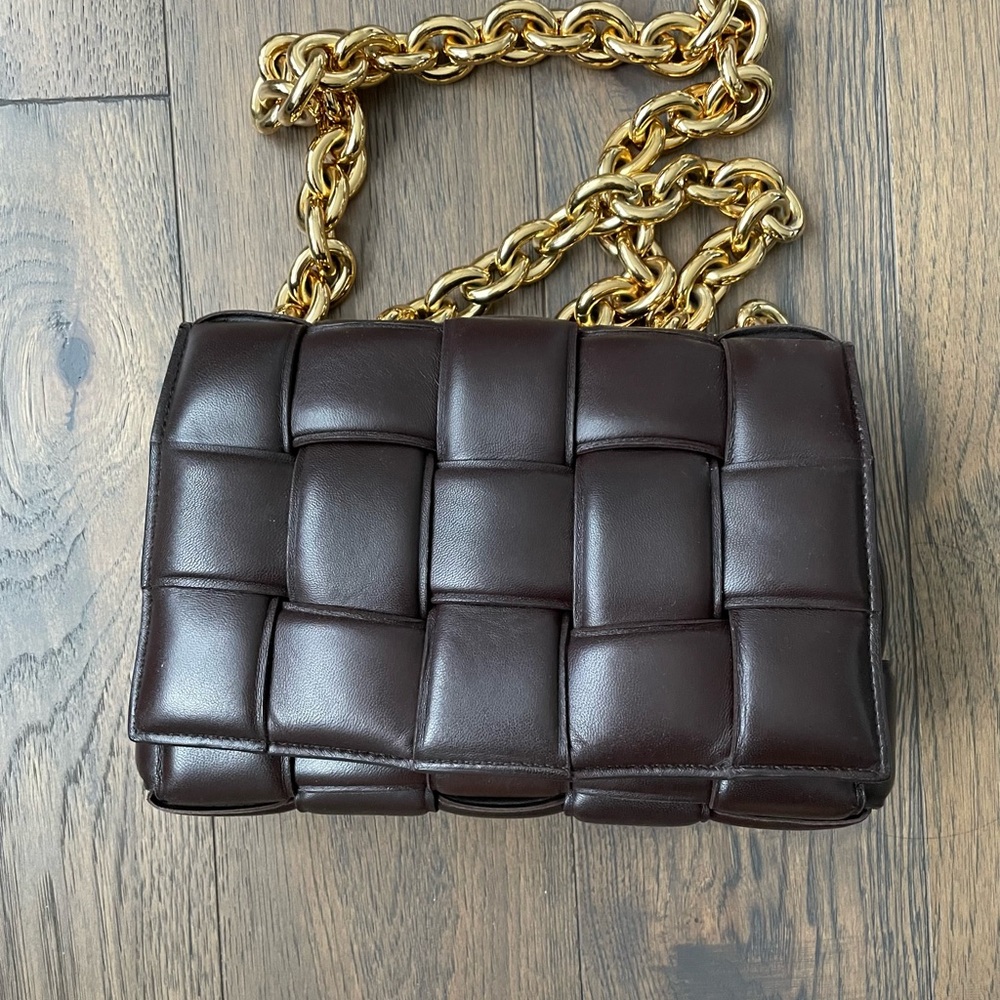 Bottega Veneta Dark Brown Padded Leather Cassette Chain Bag $5500